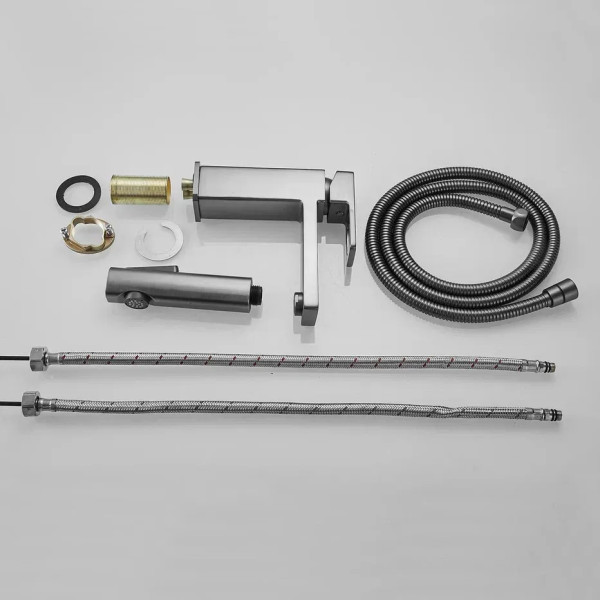 Смеситель для раковины с гигиеническим душем Shevanik S8271T, оружейная сталь. Фото 11