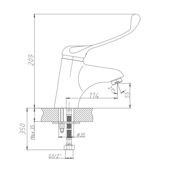 Смеситель для раковины с хирургической ручкой Haiba HB1054, хром. Фото 2