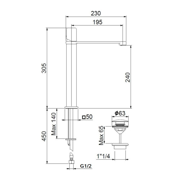 Смеситель для раковины Webert ONE-X OX830402015, хром/сталь. Фото 2