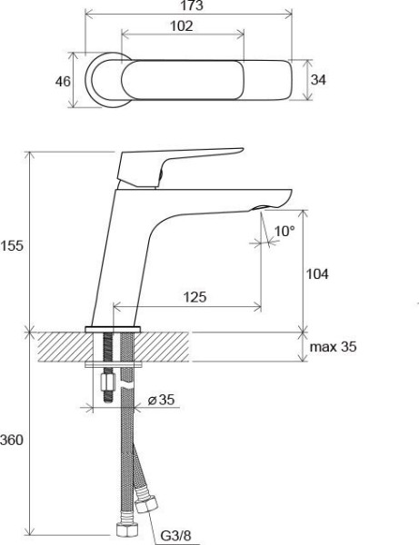 Смеситель для умывальника без донного клапана CL 012.00. Фото 5