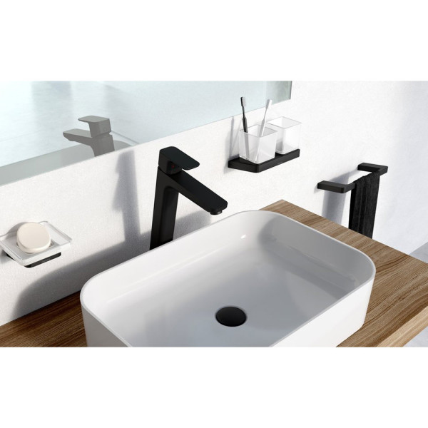 Смеситель для умывальника без донного клапана TD F 015.20 высокий черный. Фото 3