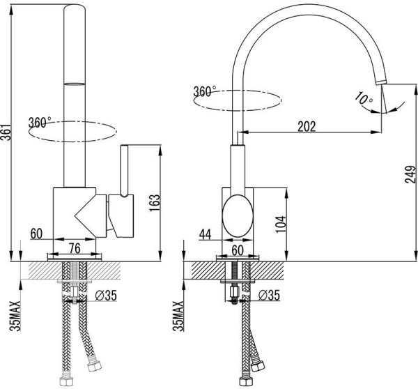 Смеситель для умывальника без донного клапана высокий с поворотным изливом FM 016.00. Фото 2