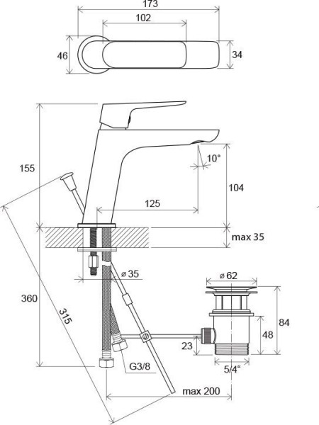 Смеситель для умывальника с донным клапаном CL 011.00. Фото 5