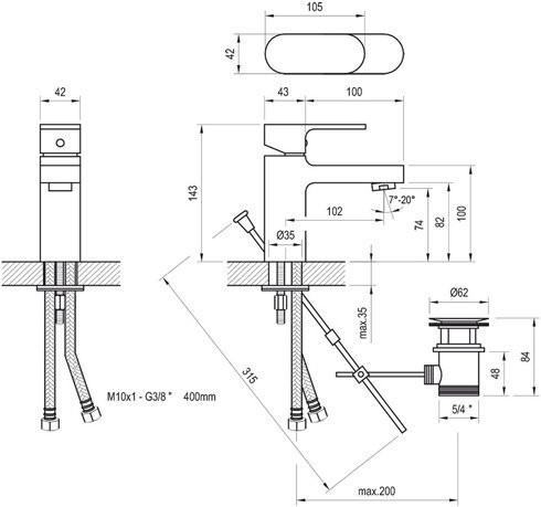Смеситель для умывальника с донным клапаном CR 011.00. Фото 5