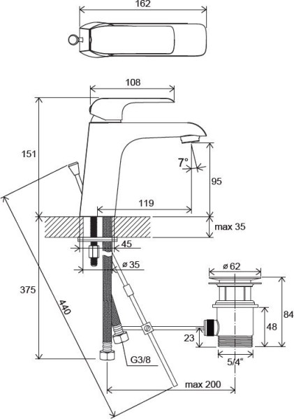 Смеситель для умывальника с донным клапаном FL 013.00. Фото 2