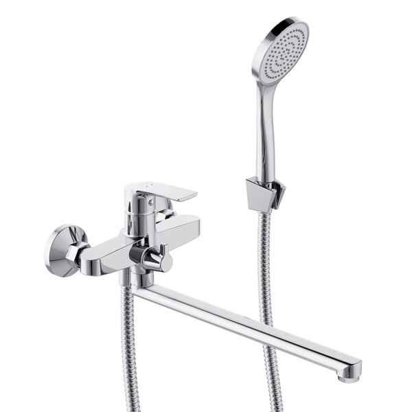 Смеситель для ванной и душа с длинным изливом и душевым набором. Фото 1