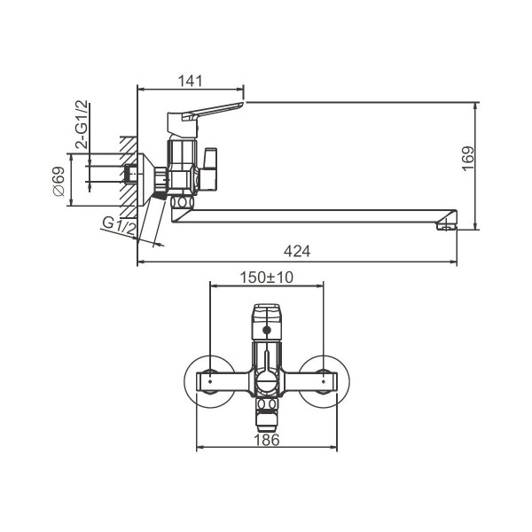 Смеситель для ванны BELZ B22715-3, оружейная сталь. Фото 2
