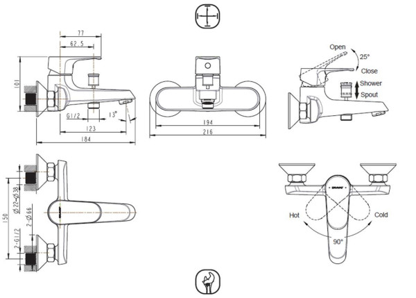 Смеситель для ванны Bravat Alfa F6120178CP-01, хром. Фото 2