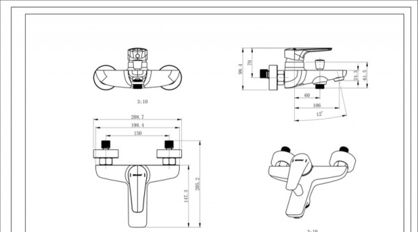 Смеситель для ванны Bravat ARDEN F6351385CP-01-RUS, хром. Фото 2