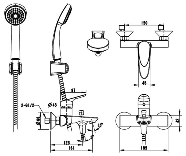Смеситель для ванны Bravat Drop F64898C-01A, хром. Фото 2