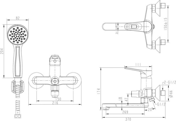 Смеситель для ванны Bravat Eco-D F693158C-LB, хром. Фото 2