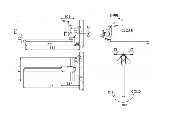 Смеситель для ванны Bravat Eler F6191238CP-01L-RUS, хром. Фото 2
