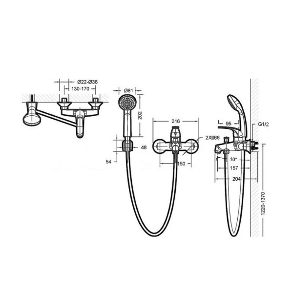 Смеситель для ванны Bravat Fit F6135188CP-B-RUS, хром. Фото 2