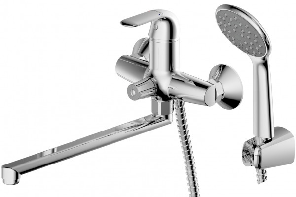 Смеситель для ванны Bravat Fit с длинным изливом и душевой лейкой, хром (F6135188CP-LB-RUS). Фото 1