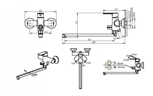Смеситель для ванны Bravat Louise F6191183CP-01L-RUS, хром. Фото 2