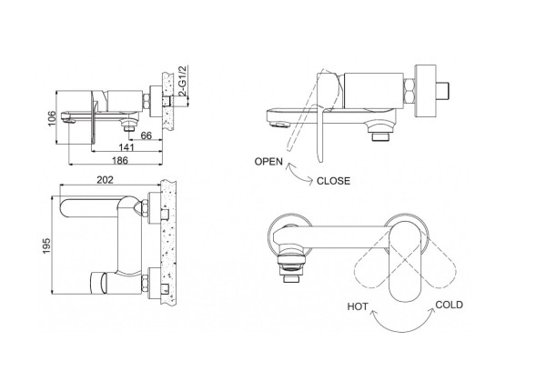 Смеситель для ванны Bravat OPAL F6125183CP-01-RUS, хром. Фото 2