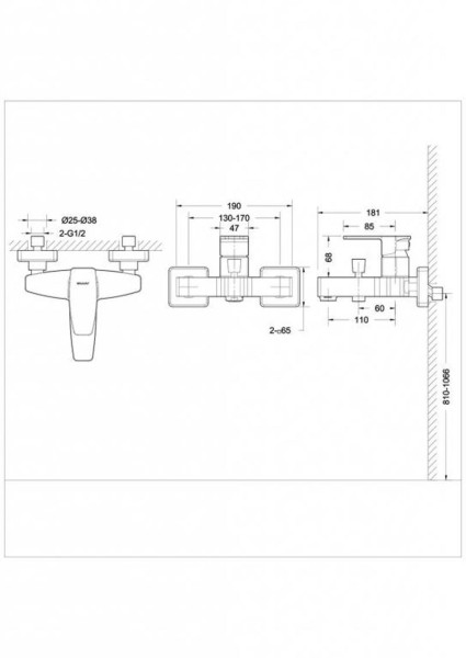Смеситель для ванны Bravat Riffle F672106C-01, хром. Фото 2