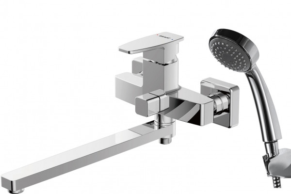 Смеситель для ванны Bravat Riffle с длинным изливом и душевой лейкой, хром (F672106C-LB). Фото 1