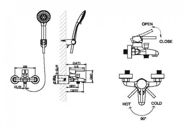 Смеситель для ванны Bravat Slim F6332366CP-01-RUS, хром. Фото 2