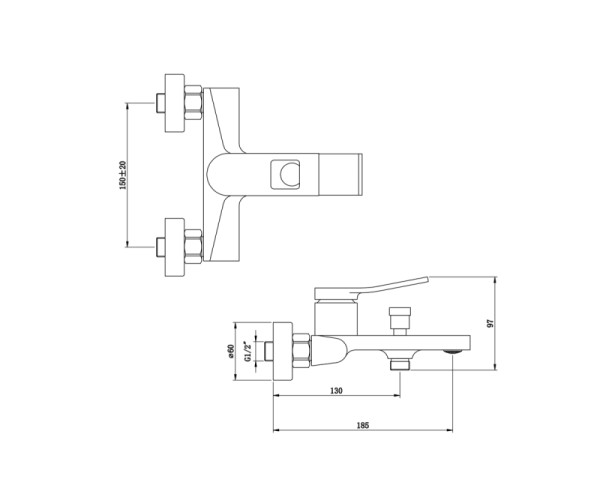 Смеситель для ванны Bronze de Luxe Element EL03CB, хром/черный. Фото 2