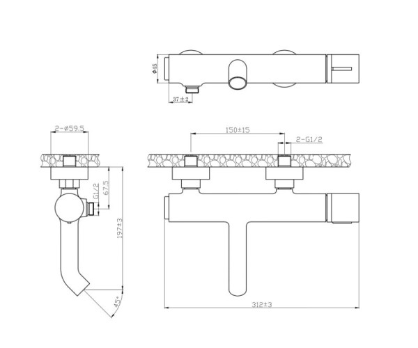 Смеситель для ванны Bronze de Luxe FOCUS 24603BG, черный. Фото 2