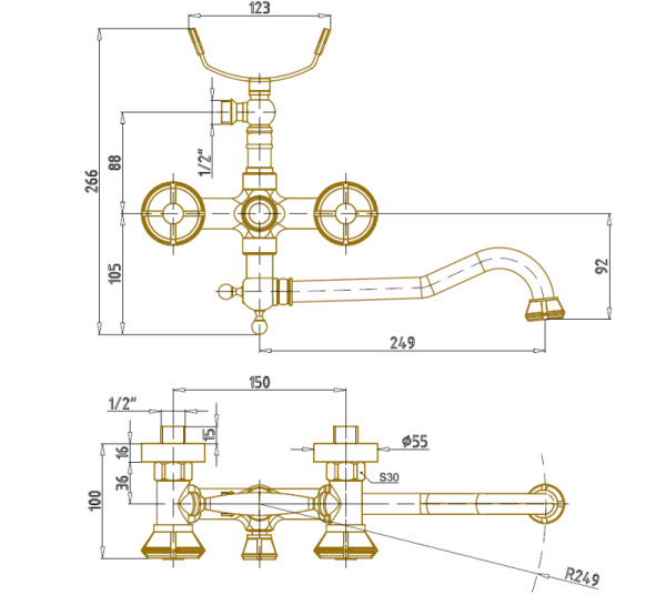 Смеситель для ванны Bronze de Luxe ROYAL 10119D, бронза. Фото 2