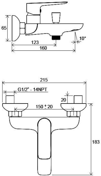 Смеситель для ванны CL 022.00/150 150 мм. Фото 3