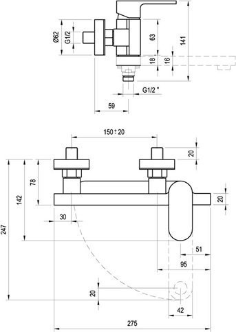 Смеситель для ванны CR 022.00/150 150 мм. Фото 7