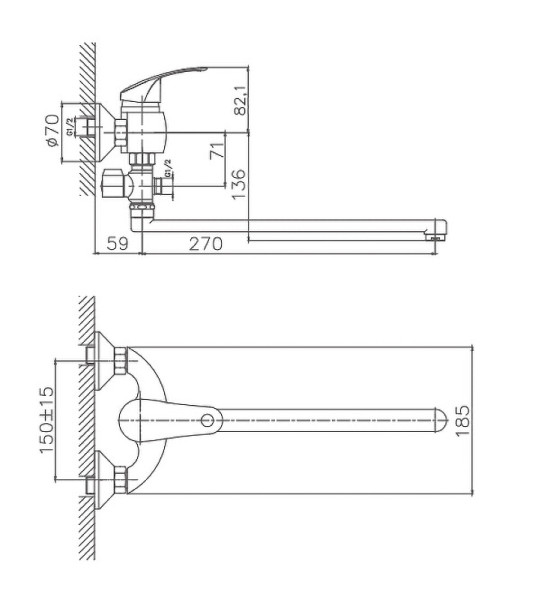 Смеситель для ванны Cron CN2121, хром. Фото 2