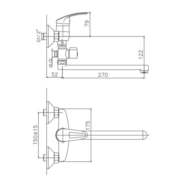 Смеситель для ванны Cron CN2139, хром. Фото 2
