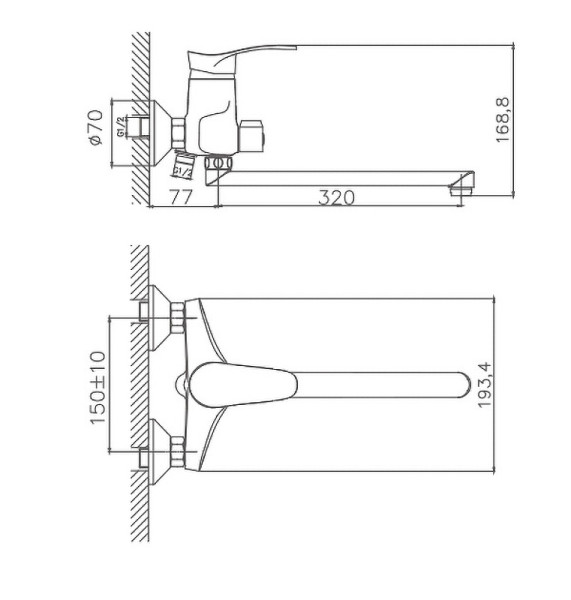 Смеситель для ванны Cron CN2201, хром. Фото 2