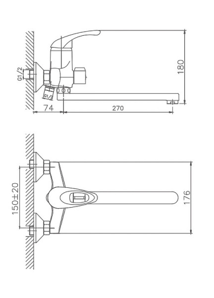Смеситель для ванны Cron CN2203, хром. Фото 2