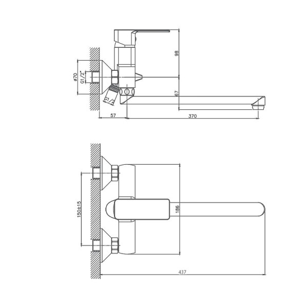 Смеситель для ванны Cron CN22129, хром. Фото 2
