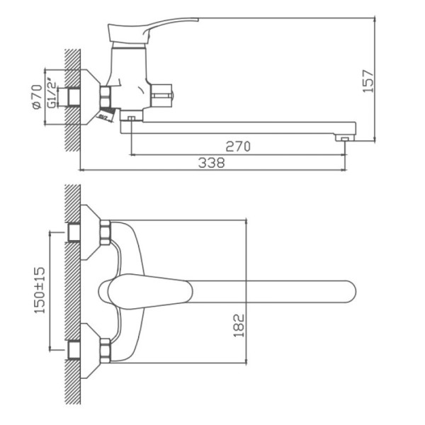 Смеситель для ванны Cron CN2214, хром. Фото 2
