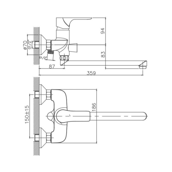 Смеситель для ванны Cron CN22172, хром. Фото 2