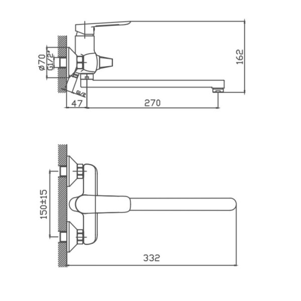 Смеситель для ванны Cron CN22521, хром. Фото 2