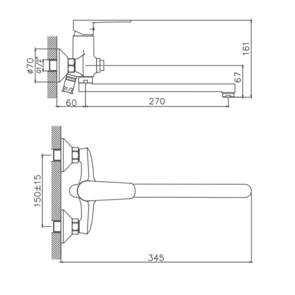 Смеситель для ванны Cron CN22523, хром. Фото 2