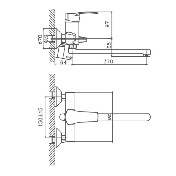 Смеситель для ванны Cron CN2270, хром. Фото 2