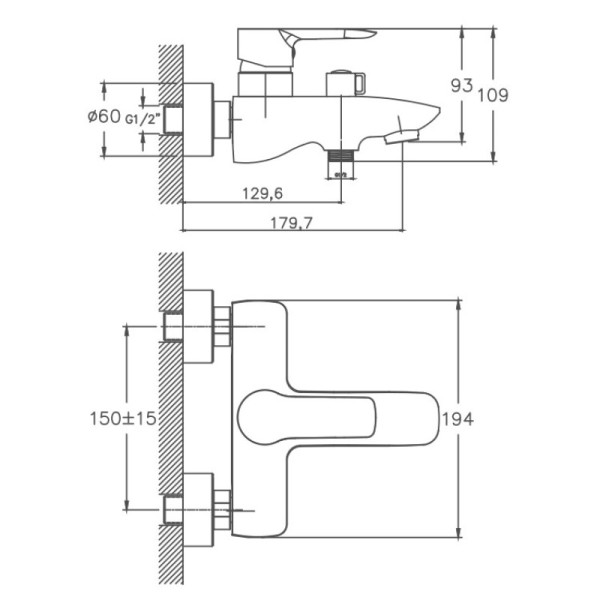 Смеситель для ванны Cron CN30095, хром. Фото 2