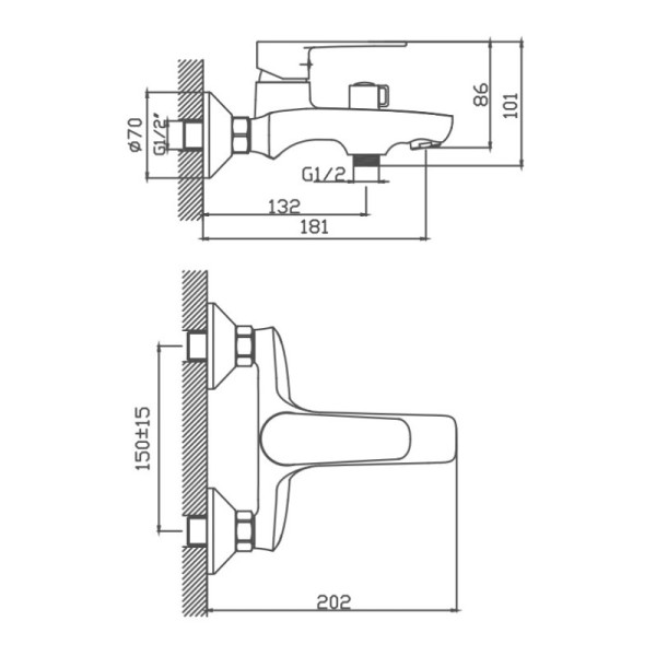 Смеситель для ванны Cron CN60523, хром. Фото 2