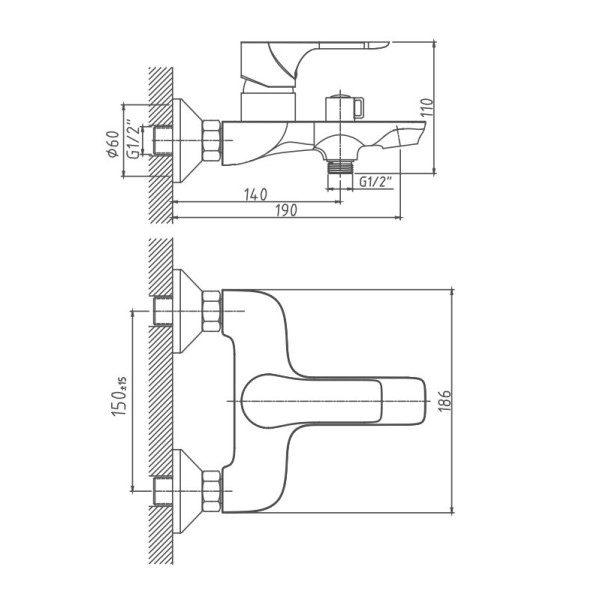 Смеситель для ванны Cron CN61172, хром. Фото 2