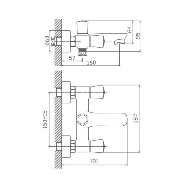 Смеситель для ванны Cron CN61866, хром. Фото 2