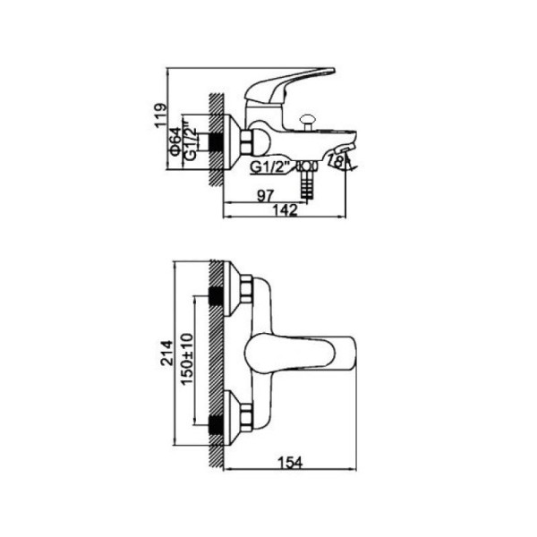 Смеситель для ванны D-Lin D130352, хром. Фото 2