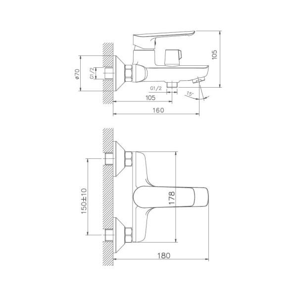 Смеситель для ванны D-Lin D130369, хром. Фото 2