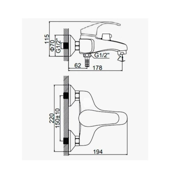 Смеситель для ванны D-Lin D130401-8, хром. Фото 2