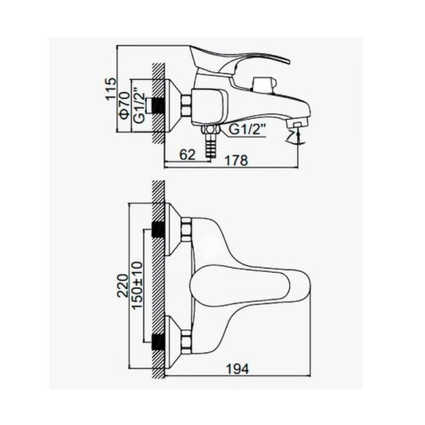 Смеситель для ванны D-Lin D130405-8, хром. Фото 2