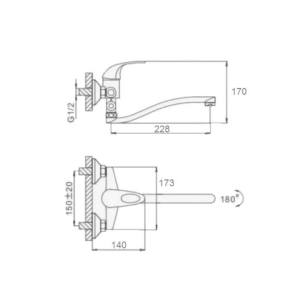 Смеситель для ванны D-Lin D140351, хром. Фото 2