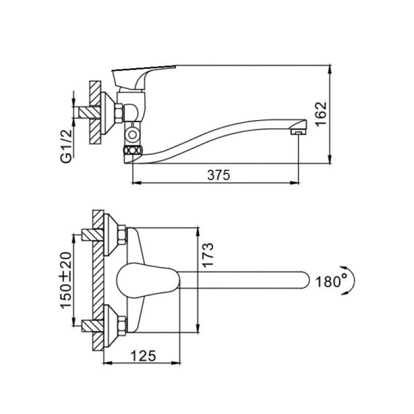 Смеситель для ванны D-Lin D140452-6, хром. Фото 2