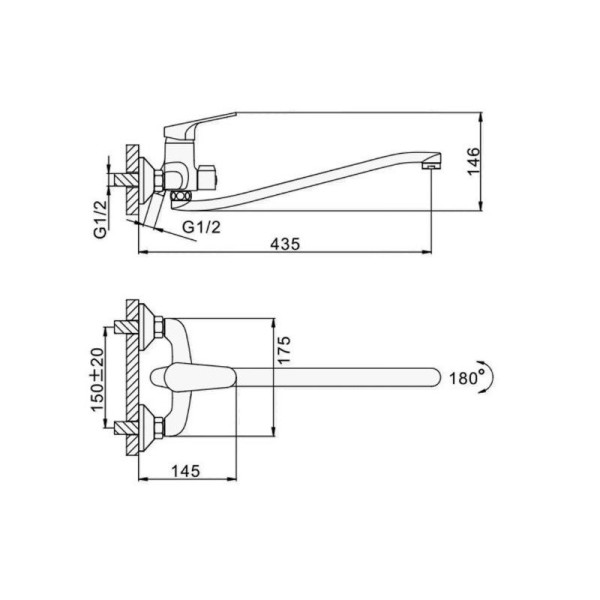 Смеситель для ванны D-Lin D146452-2, хром. Фото 2