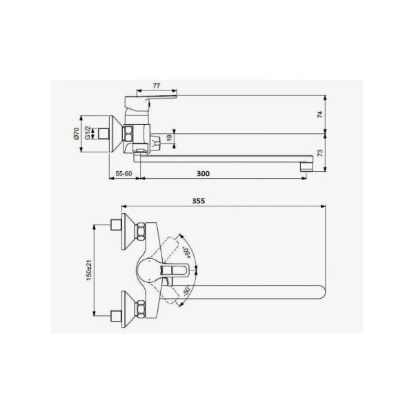 Смеситель для ванны D-Lin D146452-5, хром. Фото 2